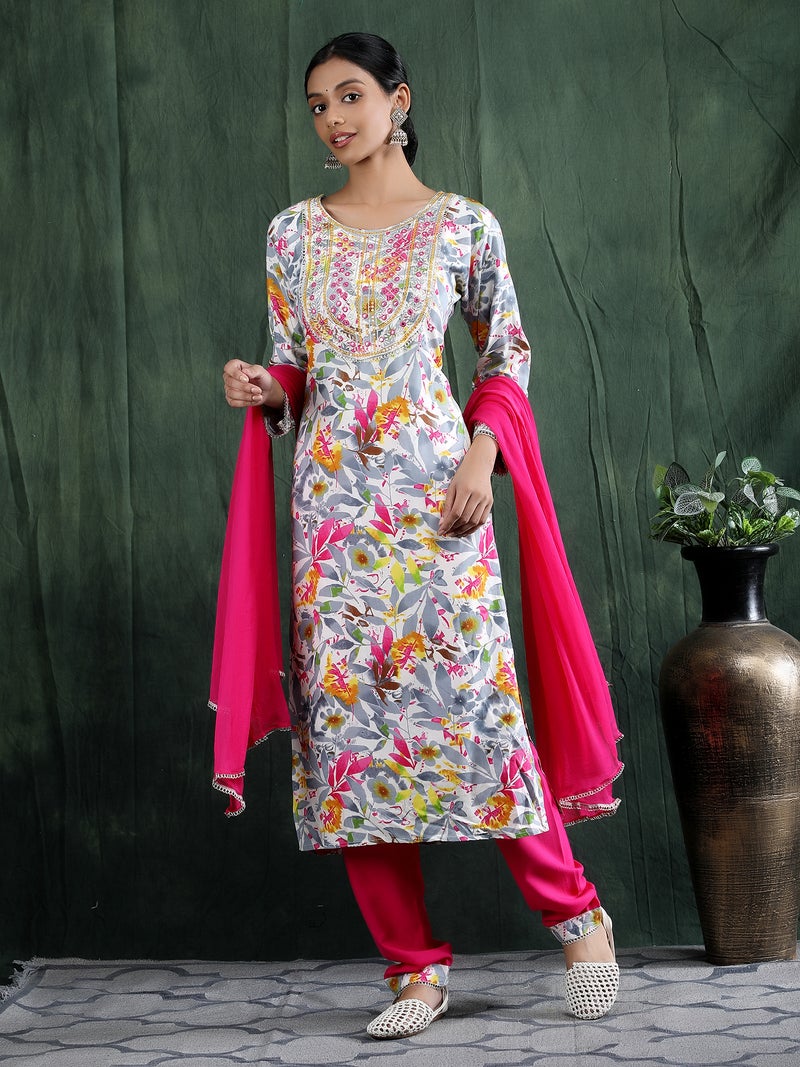 Shifory Floral Print Multi Kurti Pant & Dupatta Set for Women - Image 4